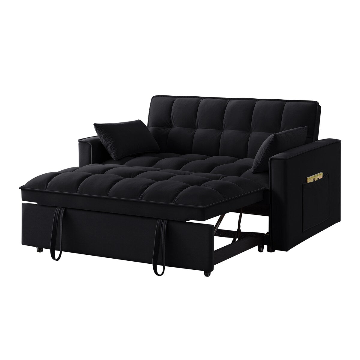Multi-Function Tufted Pull-out Sofa Bed with Adjustable Backrest and Pillows, Convertible Loveseat Sofa Couch
