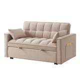 Multi-Function Tufted Pull-out Sofa Bed with Adjustable Backrest and Pillows, Convertible Loveseat Sofa Couch