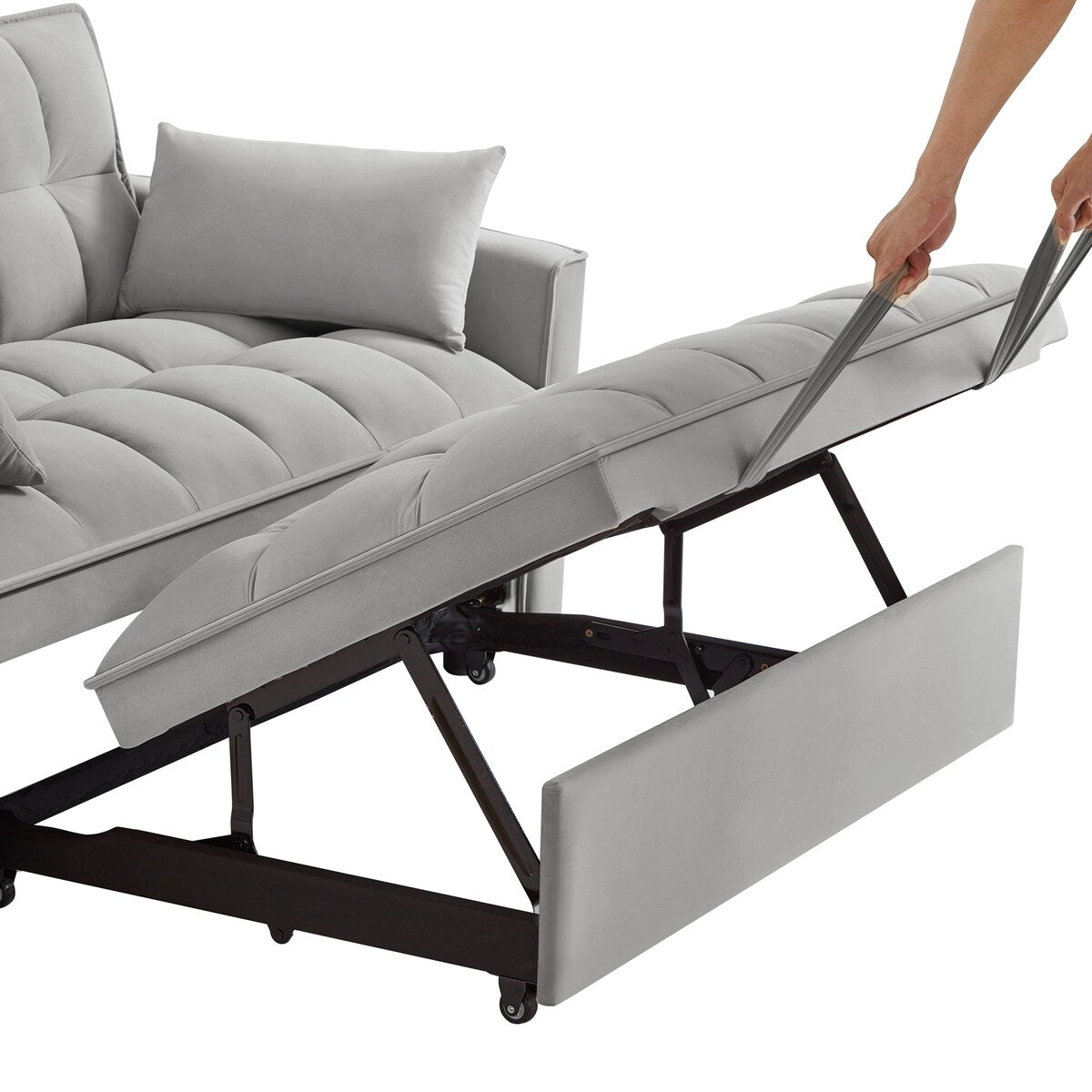 Multi-Function Tufted Pull-out Sofa Bed with Adjustable Backrest and Pillows, Convertible Loveseat Sofa Couch