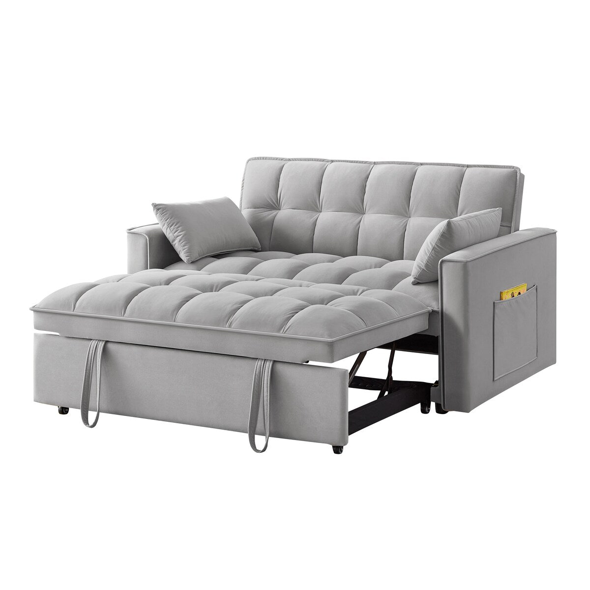 Multi-Function Tufted Pull-out Sofa Bed with Adjustable Backrest and Pillows, Convertible Loveseat Sofa Couch