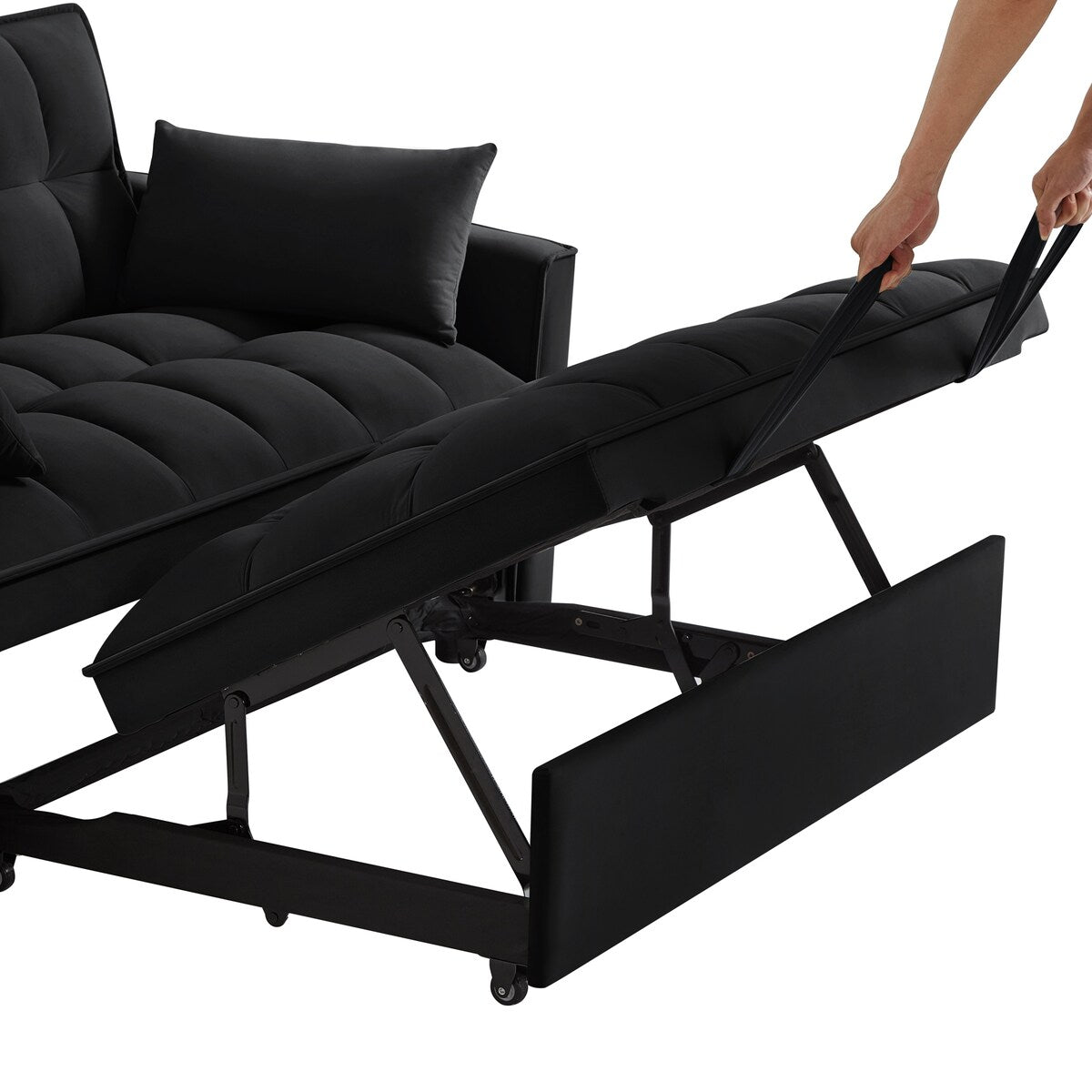 Multi-Function Tufted Pull-out Sofa Bed with Adjustable Backrest and Pillows, Convertible Loveseat Sofa Couch