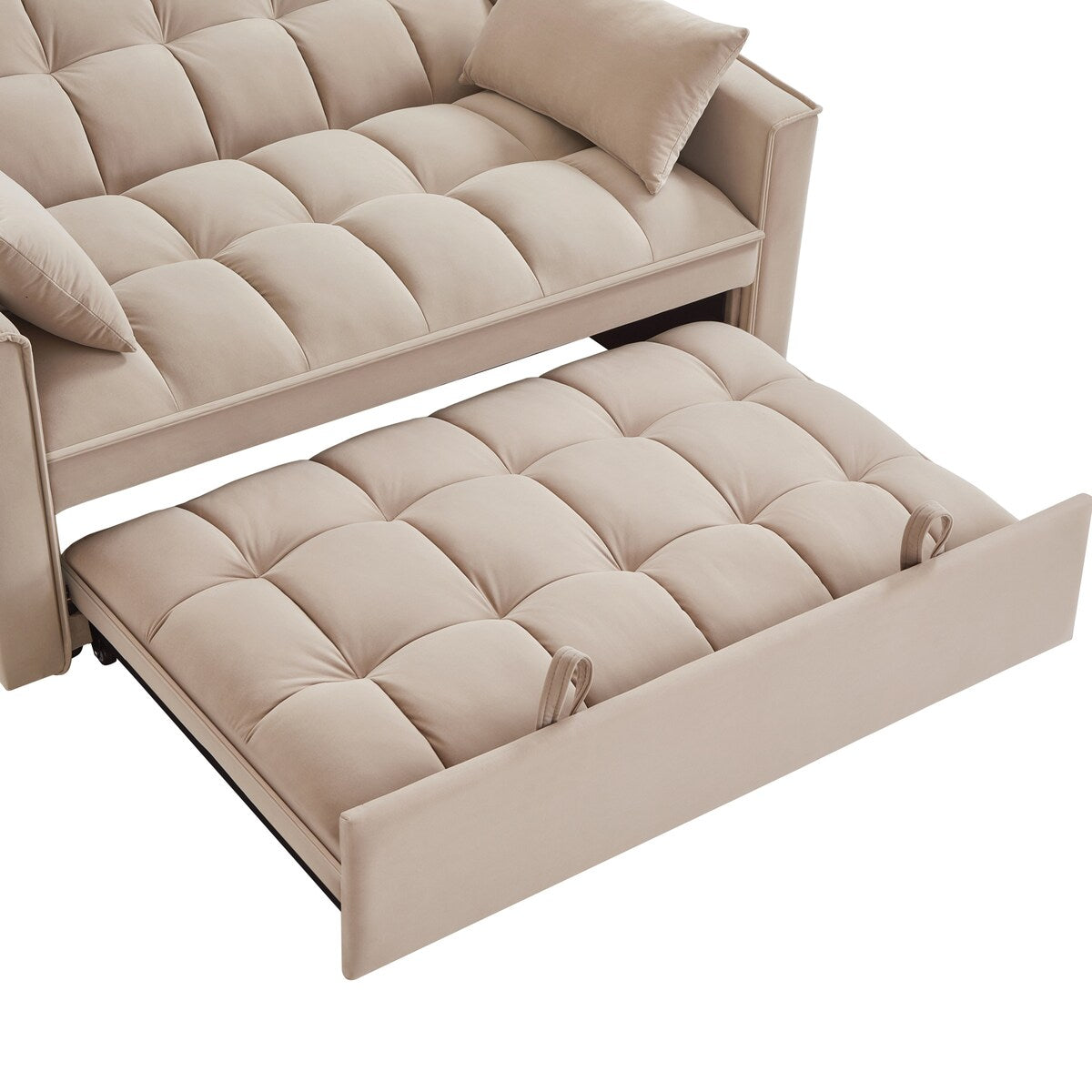 Multi-Function Tufted Pull-out Sofa Bed with Adjustable Backrest and Pillows, Convertible Loveseat Sofa Couch