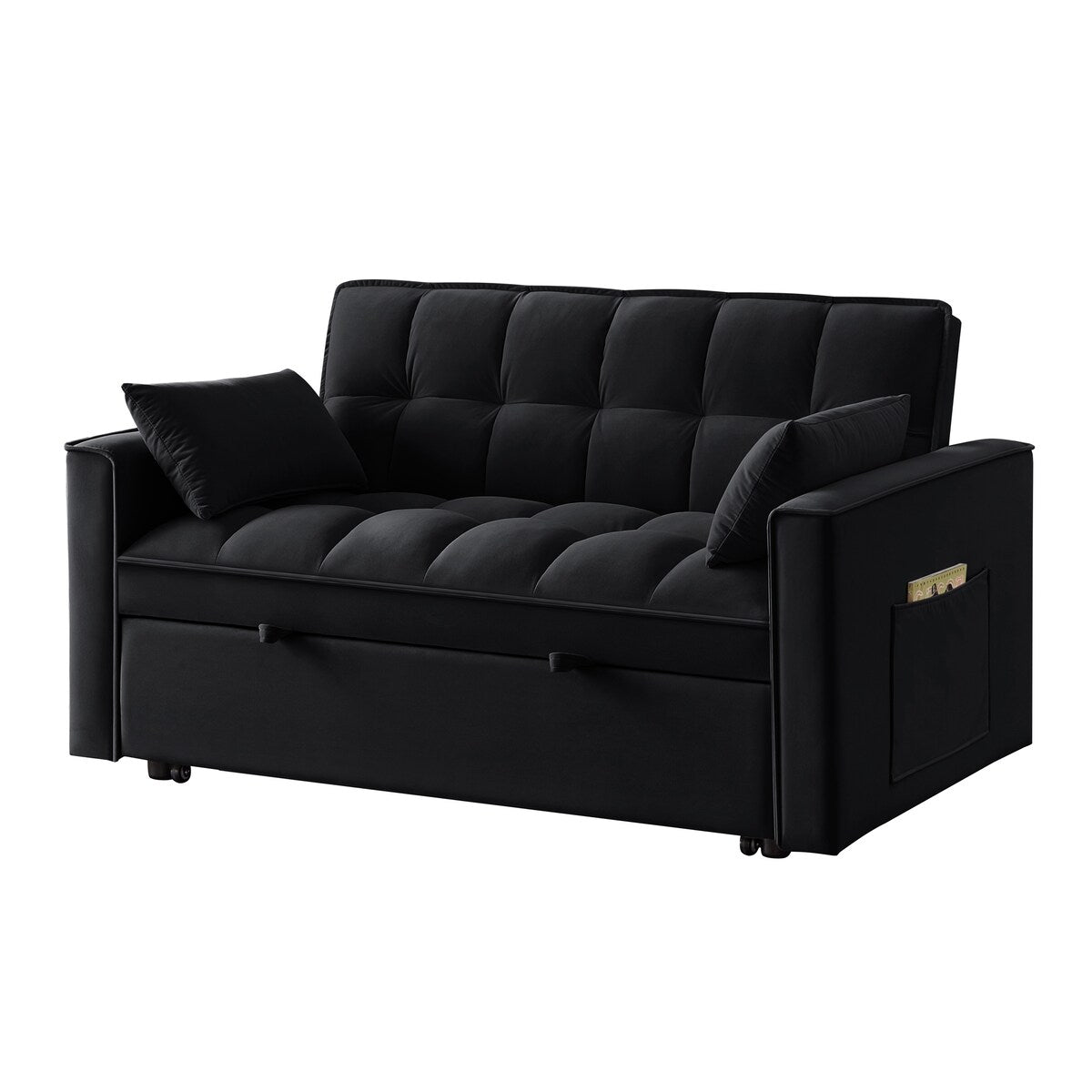 Multi-Function Tufted Pull-out Sofa Bed with Adjustable Backrest and Pillows, Convertible Loveseat Sofa Couch
