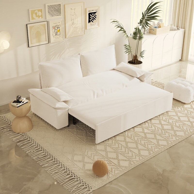 Multi-Functional 70" Queen Pull Out Sofa Bed, Convertible Sleeper Sofa with 2 Pillows
