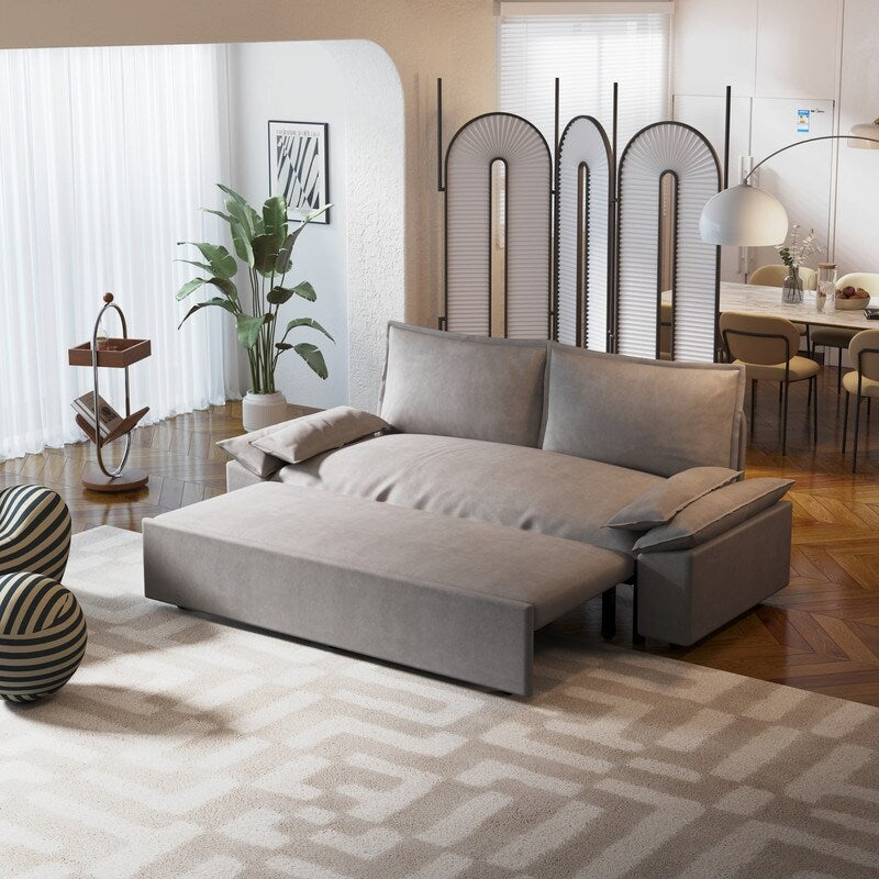Multi-Functional 70" Queen Pull Out Sofa Bed, Convertible Sleeper Sofa with 2 Pillows