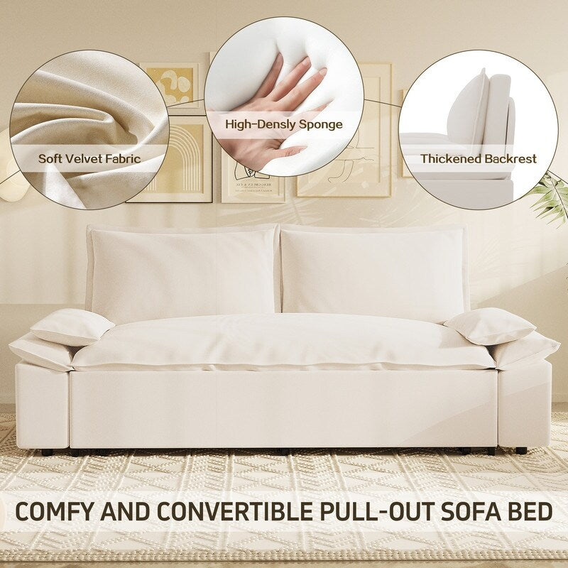 Multi-Functional 70" Queen Pull Out Sofa Bed, Convertible Sleeper Sofa with 2 Pillows