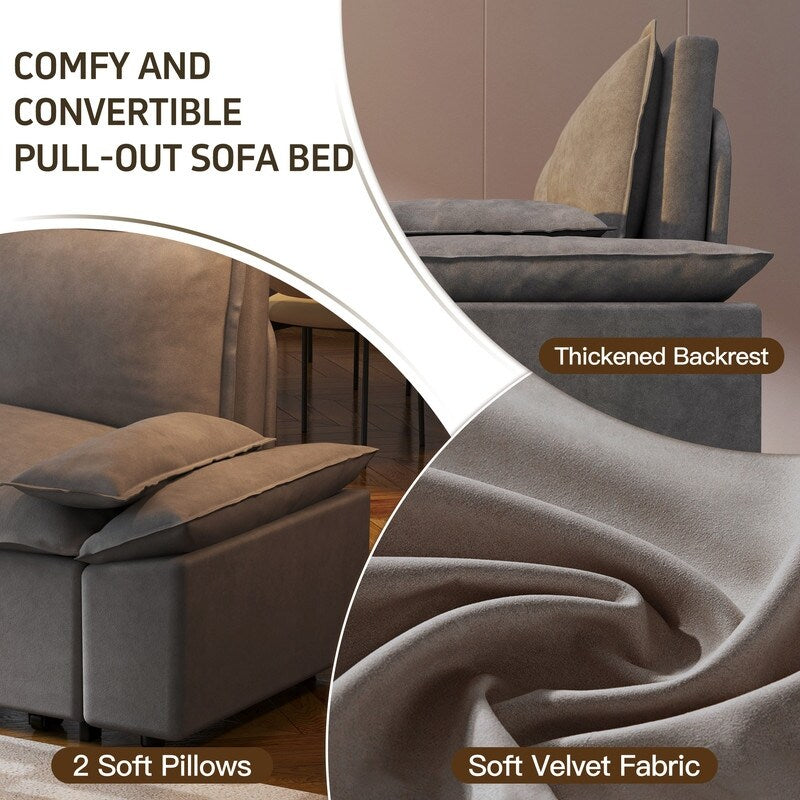 Multi-Functional 70" Queen Pull Out Sofa Bed, Convertible Sleeper Sofa with 2 Pillows