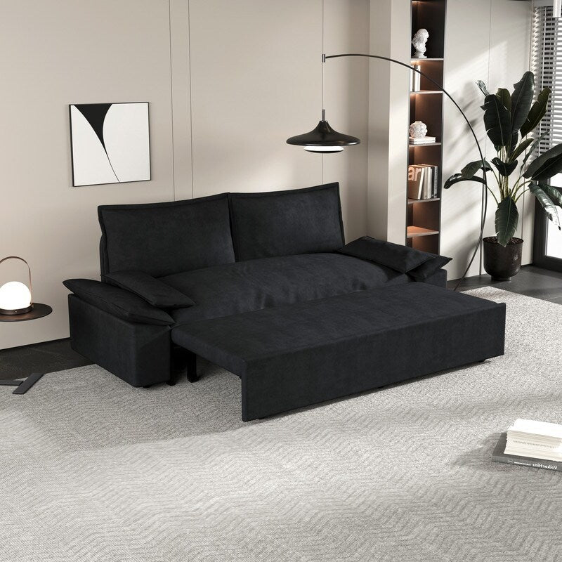 Multi-Functional 70" Queen Pull Out Sofa Bed, Convertible Sleeper Sofa with 2 Pillows