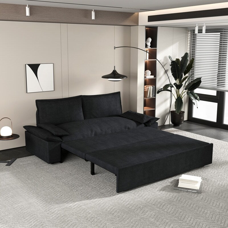 Multi-Functional 70" Queen Pull Out Sofa Bed, Convertible Sleeper Sofa with 2 Pillows