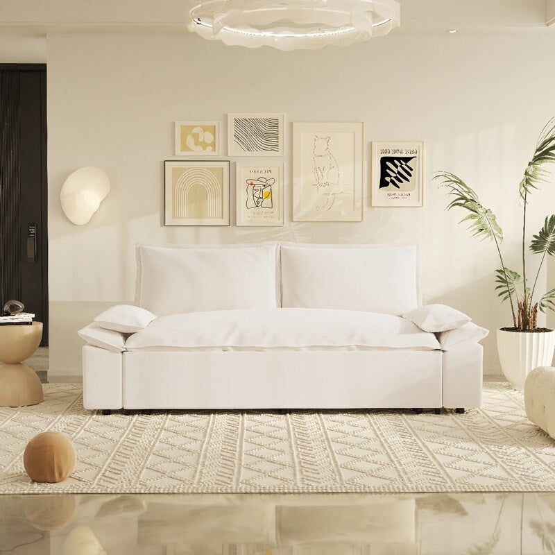 Multi-Functional 70" Queen Pull Out Sofa Bed, Convertible Sleeper Sofa with 2 Pillows