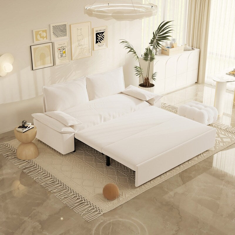 Multi-Functional 70" Queen Pull Out Sofa Bed, Convertible Sleeper Sofa with 2 Pillows