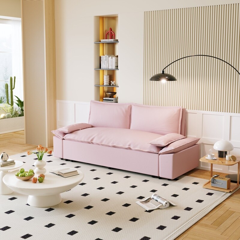 Multi-Functional 70" Queen Pull Out Sofa Bed, Convertible Sleeper Sofa with 2 Pillows