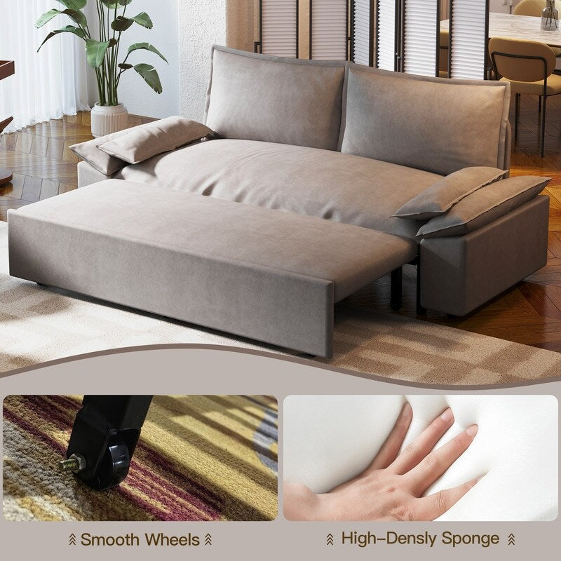 Multi-Functional 70" Queen Pull Out Sofa Bed, Convertible Sleeper Sofa with 2 Pillows
