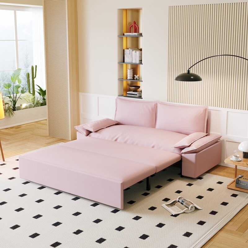 Multi-Functional 70" Queen Pull Out Sofa Bed, Convertible Sleeper Sofa with 2 Pillows