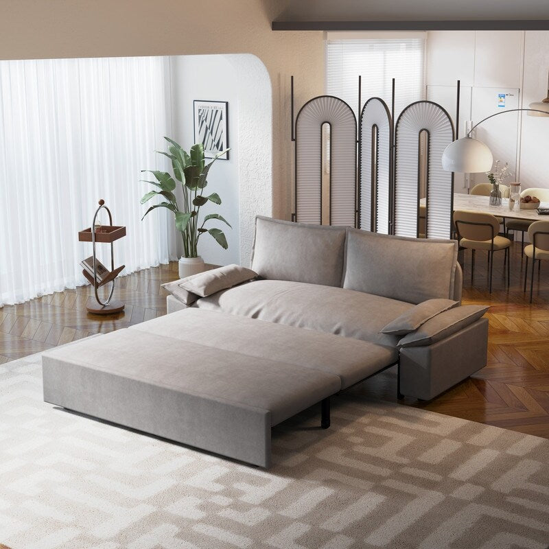 Multi-Functional 70" Queen Pull Out Sofa Bed, Convertible Sleeper Sofa with 2 Pillows