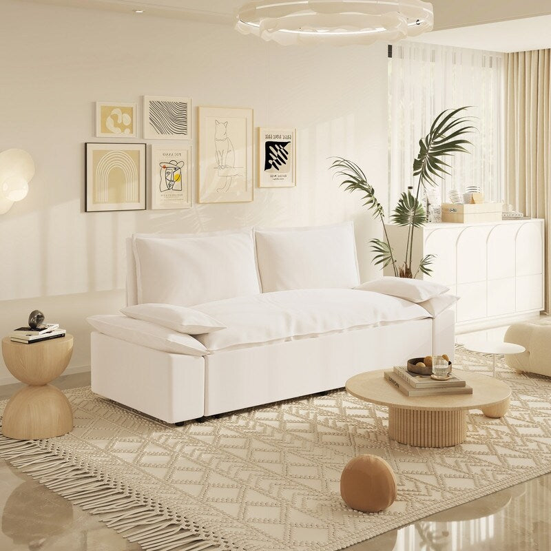 Multi-Functional 70" Queen Pull Out Sofa Bed, Convertible Sleeper Sofa with 2 Pillows
