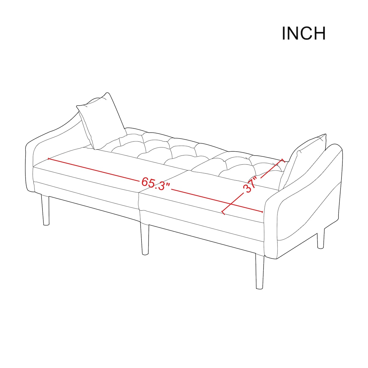 Multi-Functional Design Loveseat Sofa Velvet Upholstered Convertible Futon Sofa Sleeper Backrest Adjusting with 2 Pillows