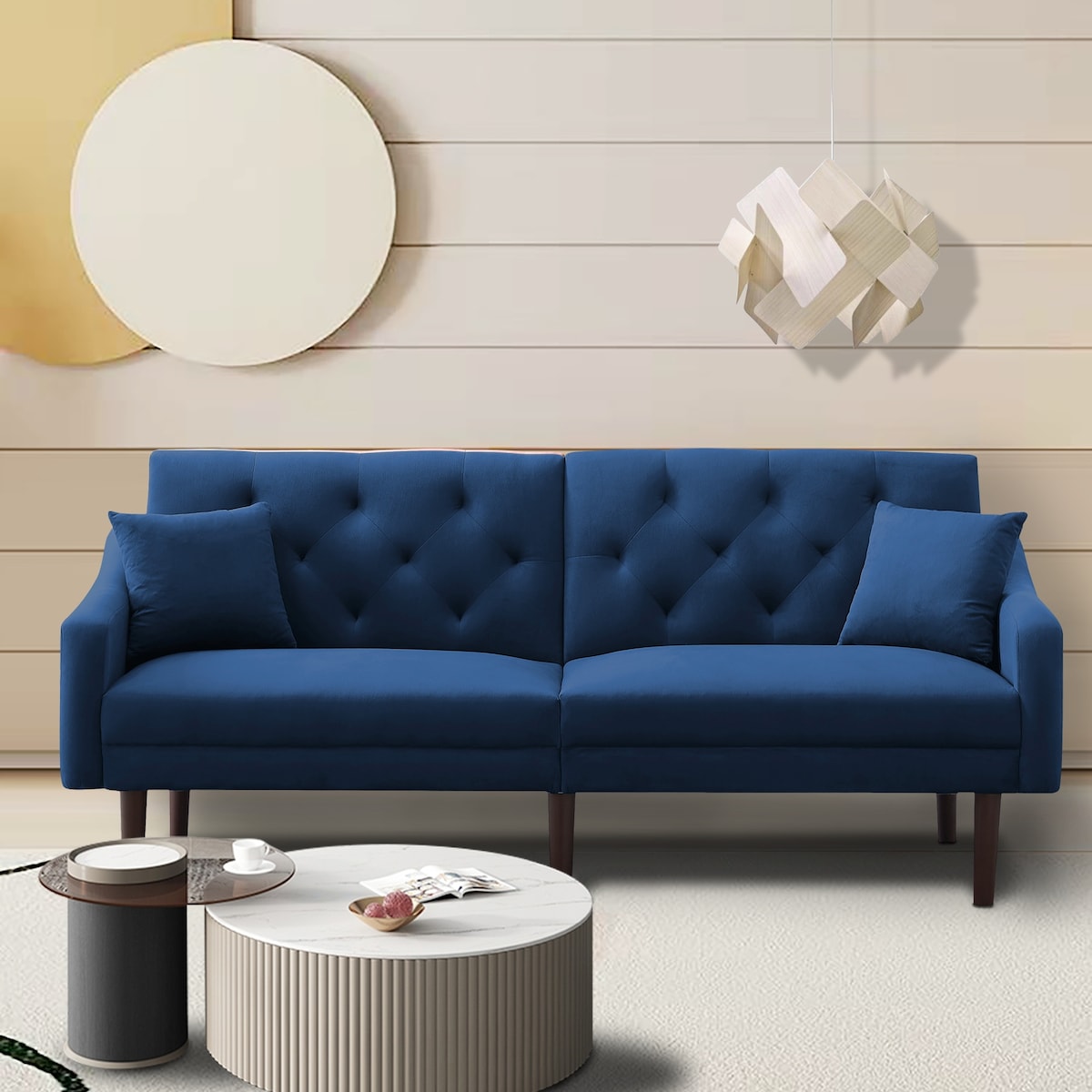 Multi-Functional Design Loveseat Sofa Velvet Upholstered Convertible Futon Sofa Sleeper Backrest Adjusting with 2 Pillows