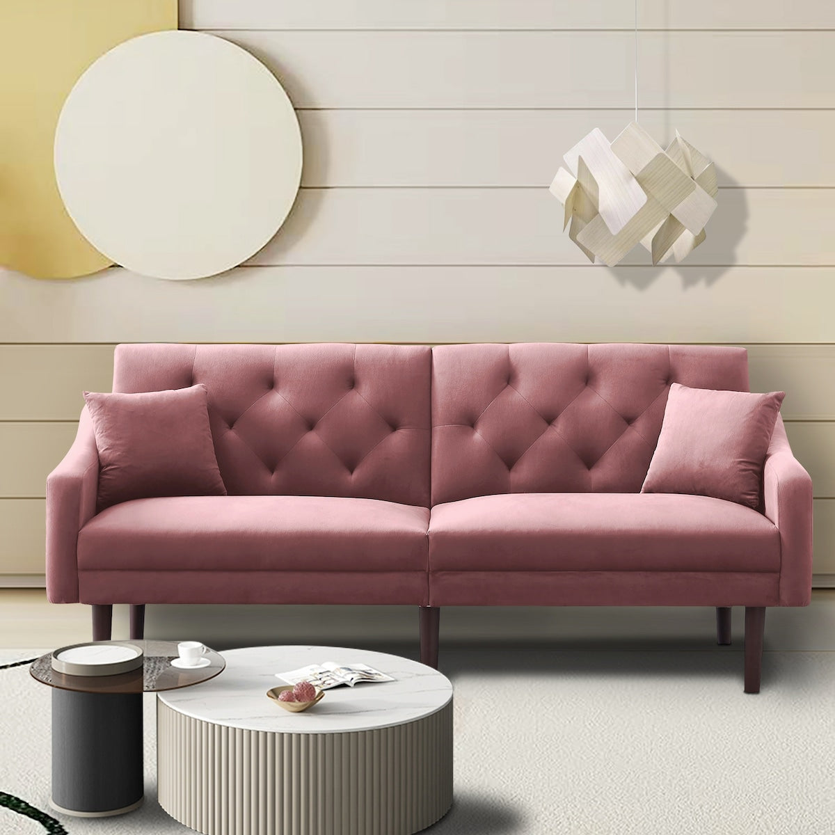 Multi-Functional Design Loveseat Sofa Velvet Upholstered Convertible Futon Sofa Sleeper Backrest Adjusting with 2 Pillows