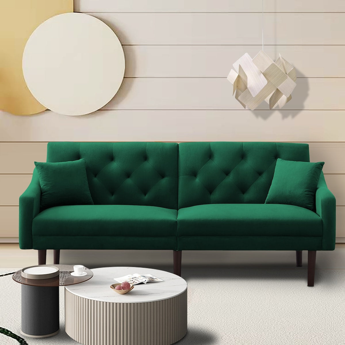 Multi-Functional Design Loveseat Sofa Velvet Upholstered Convertible Futon Sofa Sleeper Backrest Adjusting with 2 Pillows