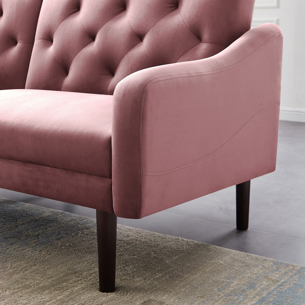 Multi-Functional Design Loveseat Sofa Velvet Upholstered Convertible Futon Sofa Sleeper Backrest Adjusting with 2 Pillows