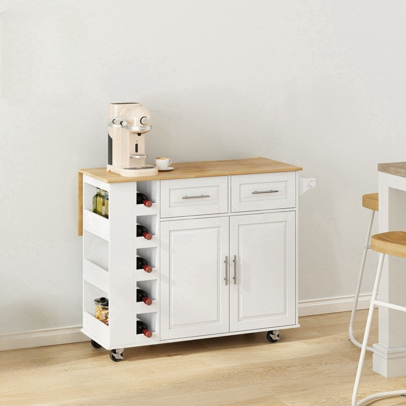 Multi-Functional Kitchen Island Cart with Cabinet and Drawers,Spice Rack, Towel Holder, Wine Rack