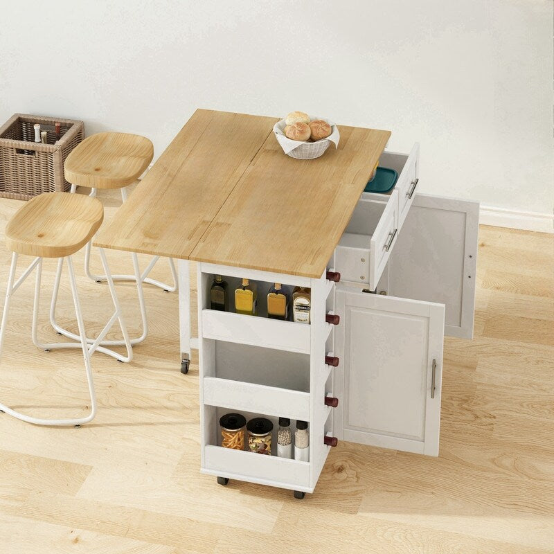 Multi-Functional Kitchen Island Cart with Cabinet and Drawers,Spice Rack, Towel Holder, Wine Rack