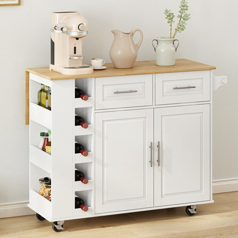 Multi-Functional Kitchen Island Cart with Cabinet and Drawers,Spice Rack, Towel Holder, Wine Rack