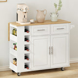 Multi-Functional Kitchen Island Cart with Cabinet and Drawers,Spice Rack, Towel Holder, Wine Rack