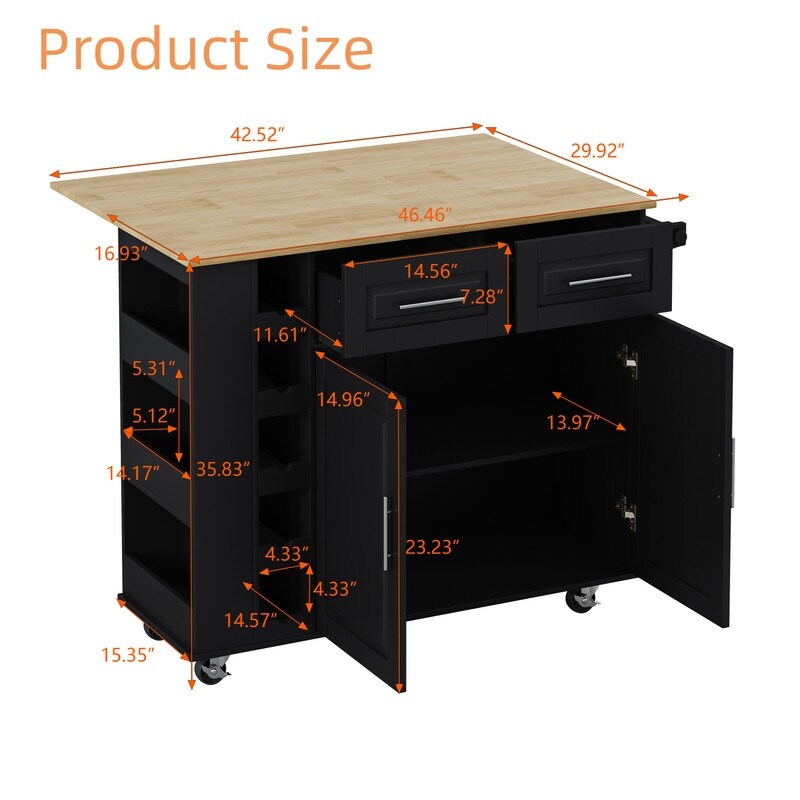 Multi-Functional Kitchen Island Cart with Cabinet and Drawers,Spice Rack, Towel Holder, Wine Rack