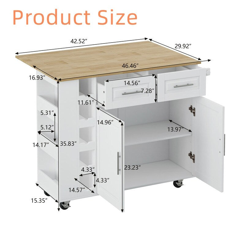 Multi-Functional Kitchen Island Cart with Cabinet and Drawers,Spice Rack, Towel Holder, Wine Rack