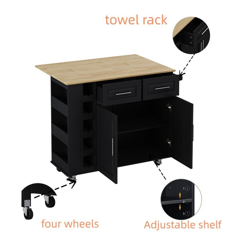 Multi-Functional Kitchen Island Cart with Cabinet and Drawers,Spice Rack, Towel Holder, Wine Rack