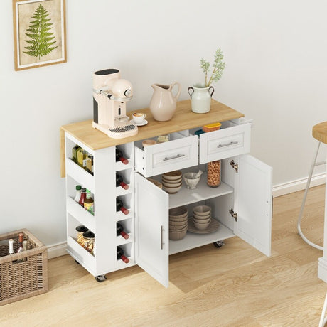 Multi-Functional Kitchen Island Cart with Cabinet and Drawers,Spice Rack, Towel Holder, Wine Rack