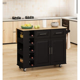 Multi-Functional Kitchen Island Cart with Cabinet and Drawers,Spice Rack, Towel Holder, Wine Rack