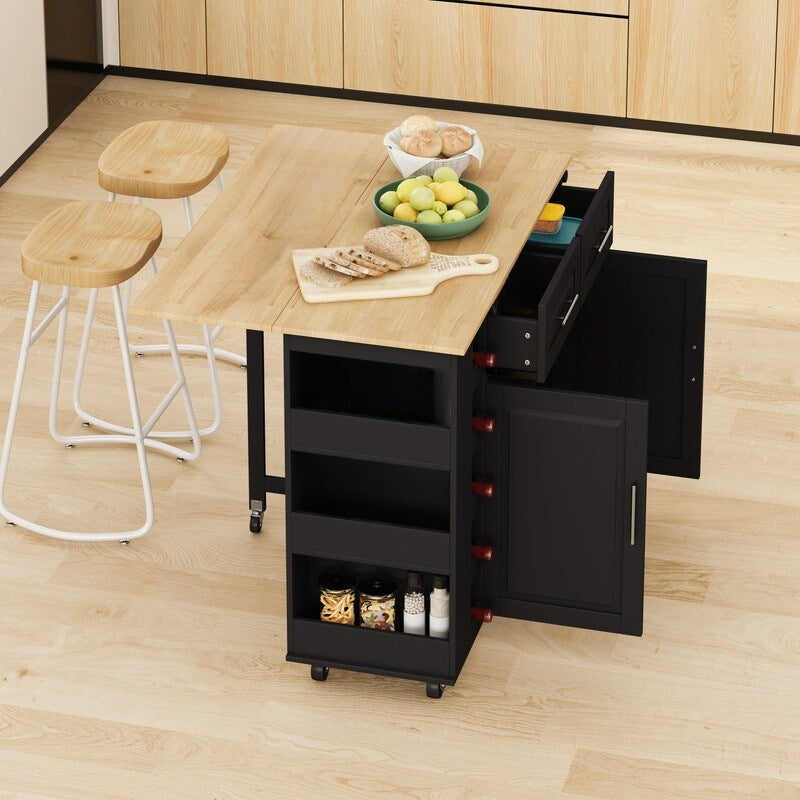 Multi-Functional Kitchen Island Cart with Cabinet and Drawers,Spice Rack, Towel Holder, Wine Rack