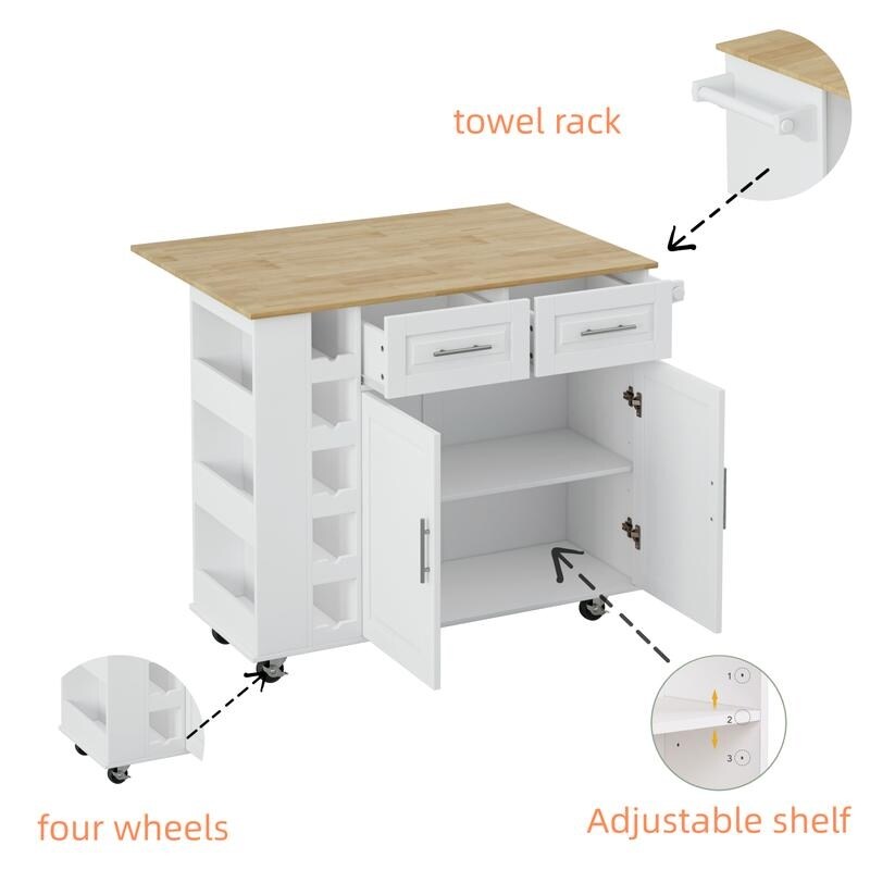 Multi-Functional Kitchen Island Cart with Cabinet and Drawers,Spice Rack, Towel Holder, Wine Rack