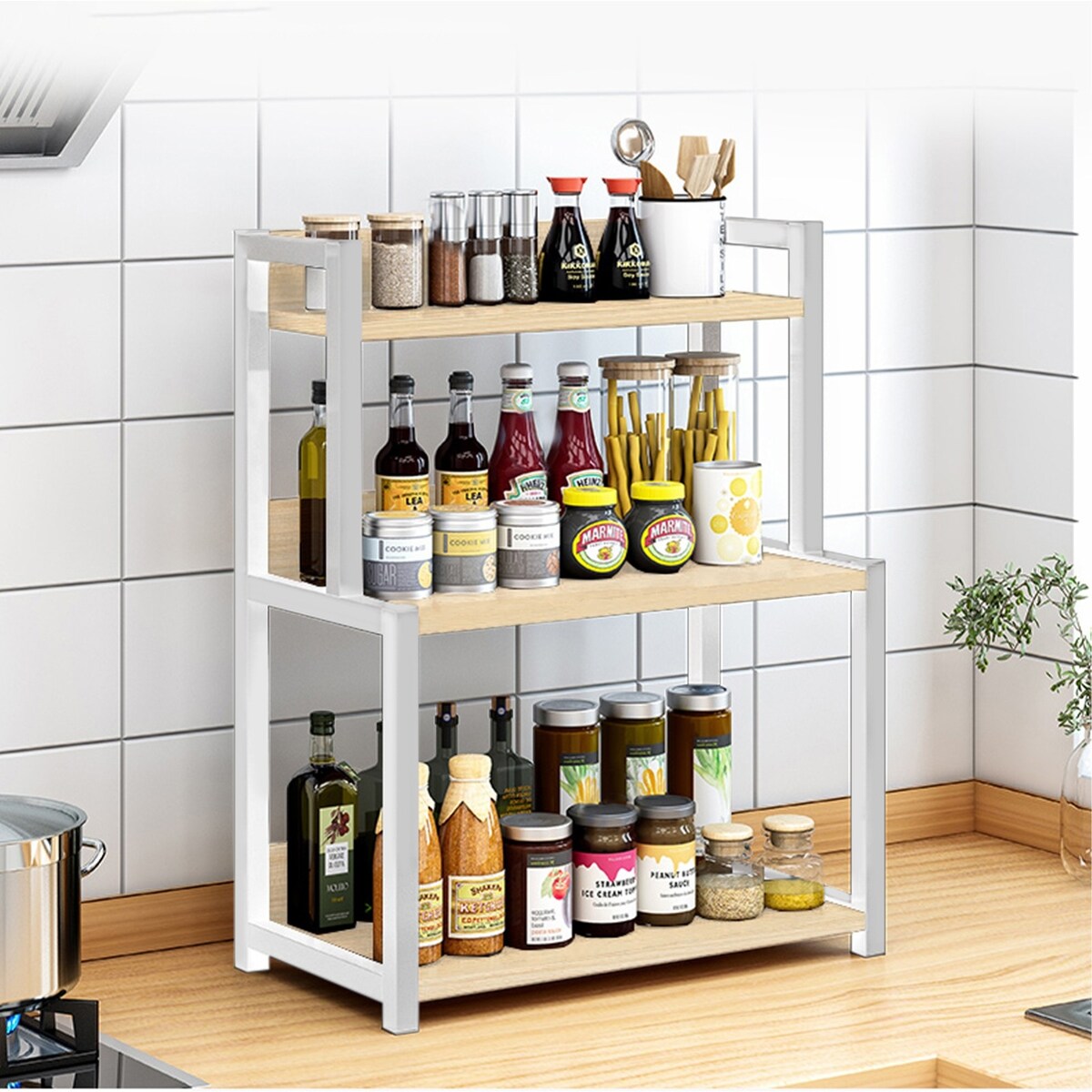 Multi-Functional Three-Storey Condiment Rack Kitchen Supplies Collection