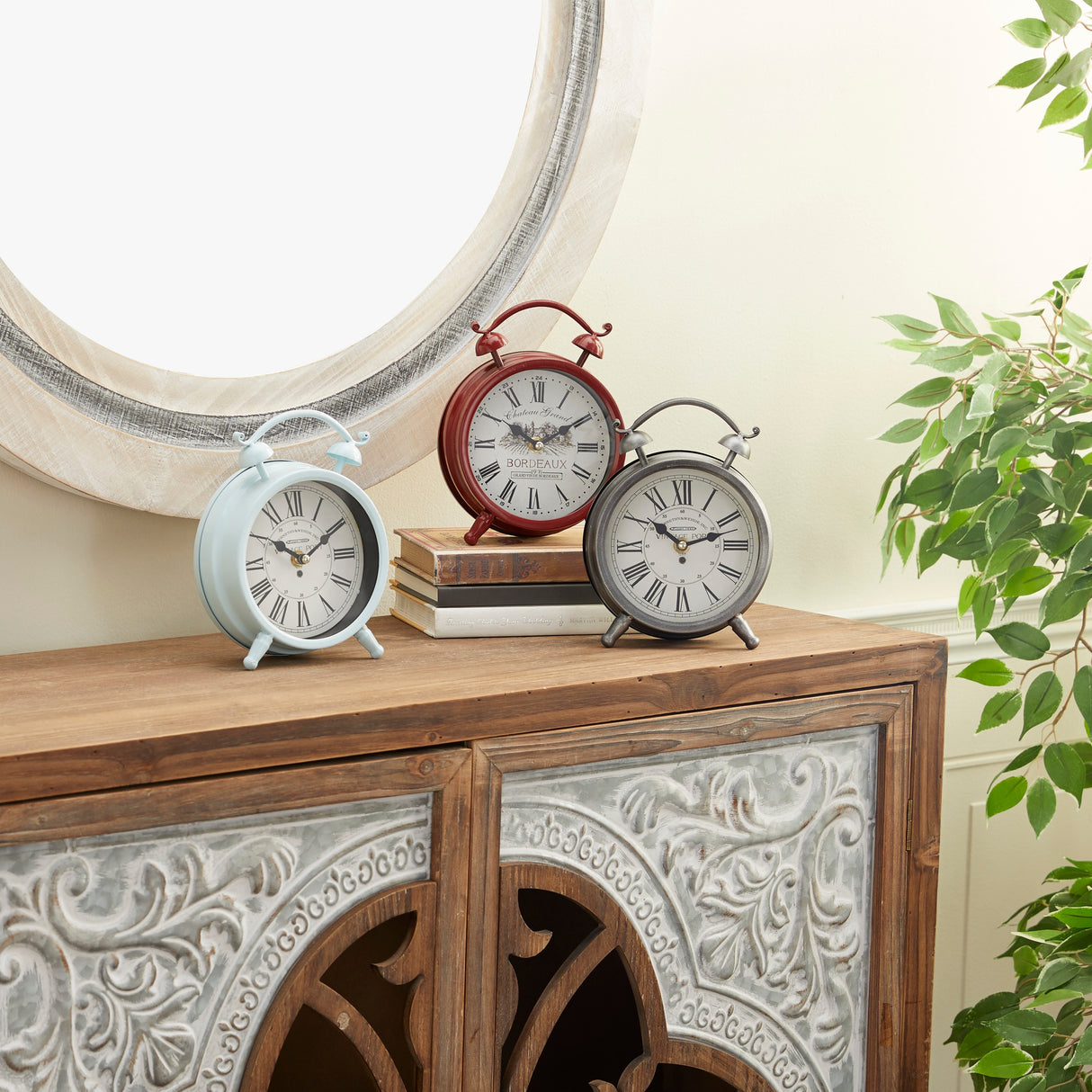 Iron Vintage Clock No Theme (Set of 3) - 6 x 3 x 8Round
