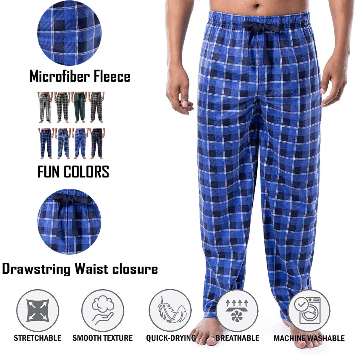 MultiPack Mens UltraSoft Cozy Lounge Sleep Micro Fleece Plaid Pajama Pants