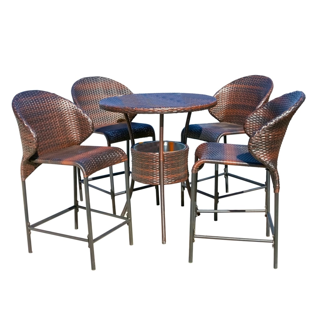 Multibrown Wicker Outdoor Bistro Bar Set with Ice Pail by Christopher Knight Home - N/A