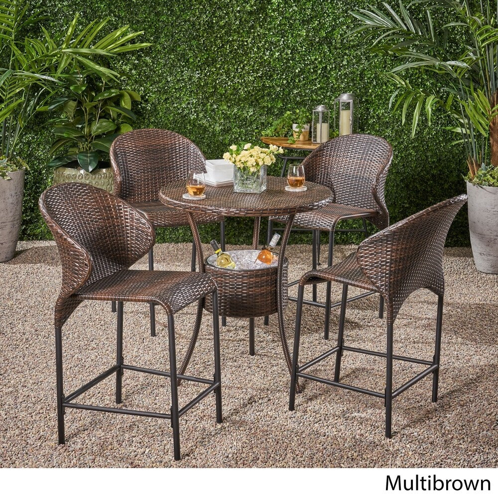 Multibrown Wicker Outdoor Bistro Bar Set with Ice Pail by Christopher Knight Home - N/A