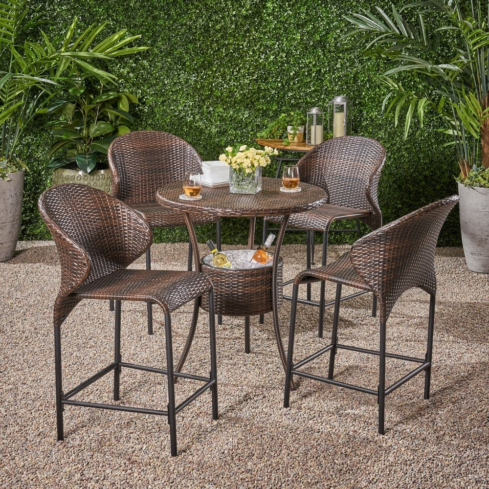 Multibrown Wicker Outdoor Bistro Bar Set with Ice Pail by Christopher Knight Home - N/A