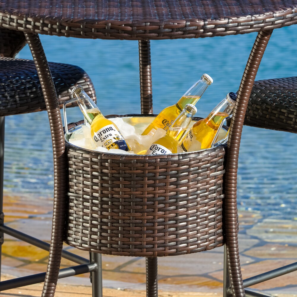 Multibrown Wicker Outdoor Bistro Bar Set with Ice Pail by Christopher Knight Home - N/A