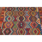Multicolor Geometric Kilim Oriental Area Rug Hand-Woven Wool Carpet - 8'2" x 9'6"