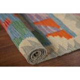 Multicolor Geometric Kilim Oriental Area Rug Hand-Woven Wool Carpet - 3'3"x 4'8"