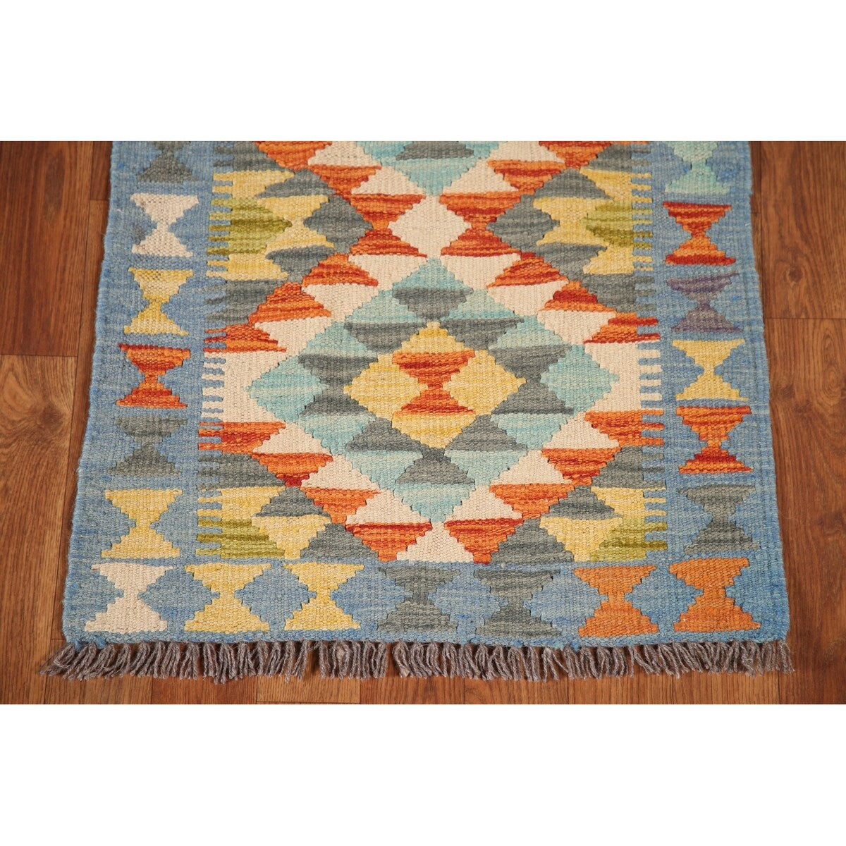 Multicolor Kilim Reversible Rug Flatweave Geometric Foyer Wool Carpet - 1'10"x 2'6"
