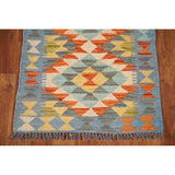 Multicolor Kilim Reversible Rug Flatweave Geometric Foyer Wool Carpet - 1'10"x 2'6"