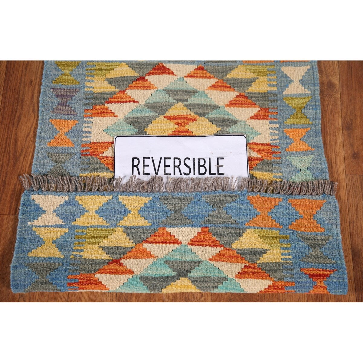 Multicolor Kilim Reversible Rug Flatweave Geometric Foyer Wool Carpet - 1'10"x 2'6"