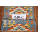 Multicolor Kilim Reversible Rug Flatweave Geometric Foyer Wool Carpet - 1'10"x 2'6"