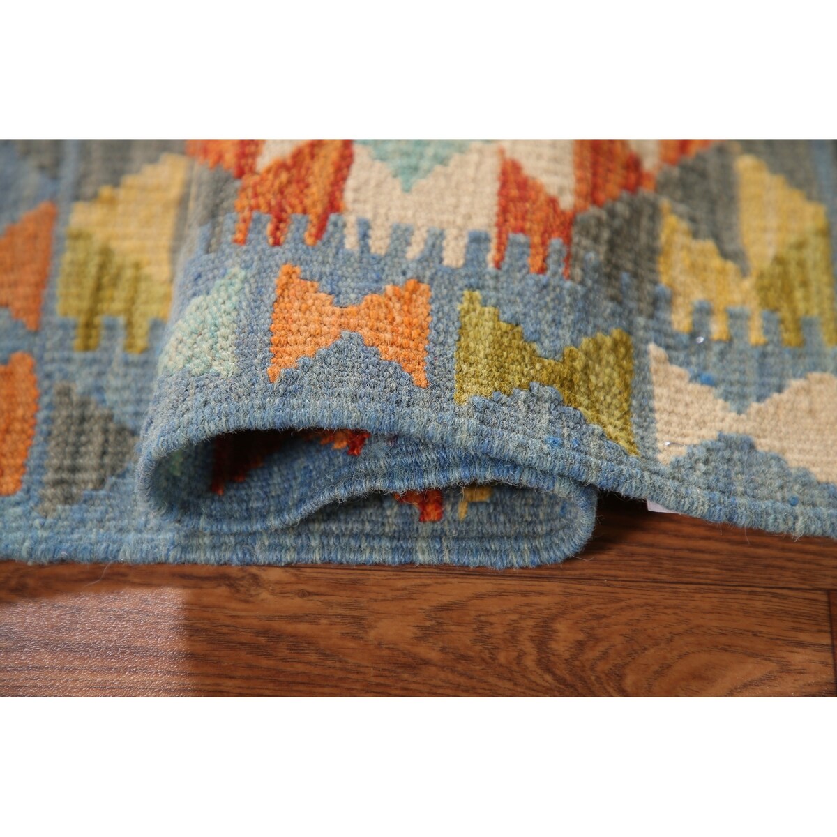 Multicolor Kilim Reversible Rug Flatweave Geometric Foyer Wool Carpet - 1'10"x 2'6"